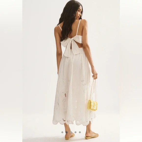NWT By Anthropologie White Eyelet Cutwork Midi Dress Size Small - Picture 2 of 5
